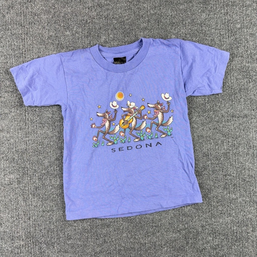 Prairie Mountain Shirt Kids 8 Purple Sedona Dancing‎ Coyote Graphic Cartoon Tee